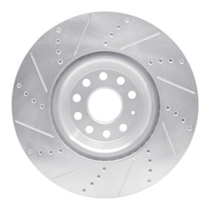 Audi TTS Quattro Brake Rotor (1) - Front Right - R1 Concepts - Drilled & Slotted - Silver - `12-`25